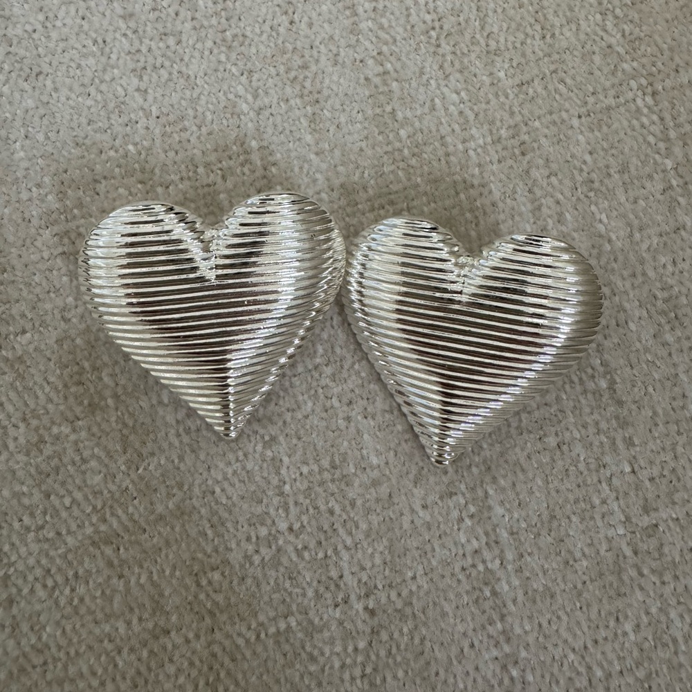 Heaven Mayhem Silver Heart Ribbed Earrings - Women Jewelry Earrings